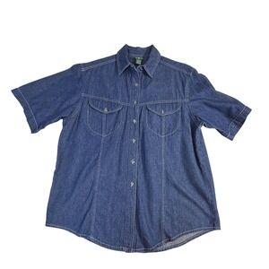 Vintage Cotton Shirt – M Blue Denim Short Sleeve Button Down